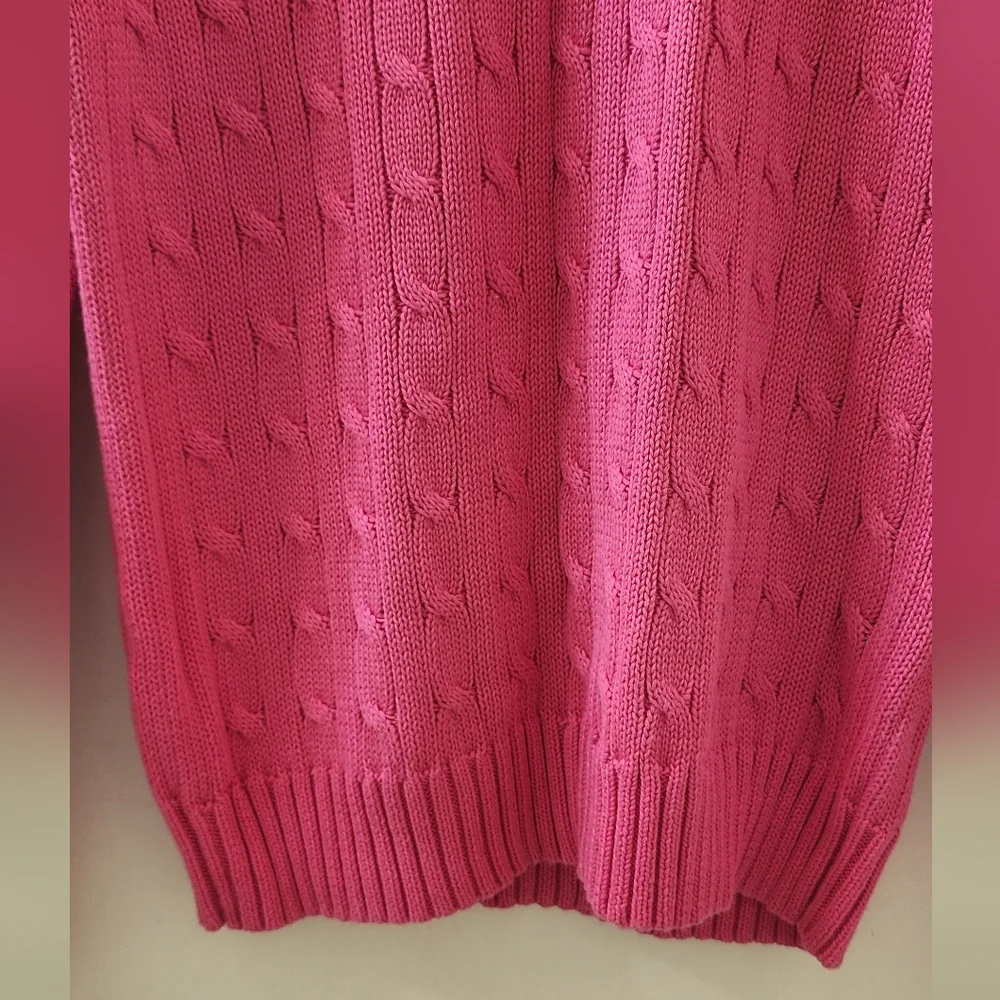 Ralph Lauren Sport Women's Pink Cable Knit Sweater, Size Large, Cotton.